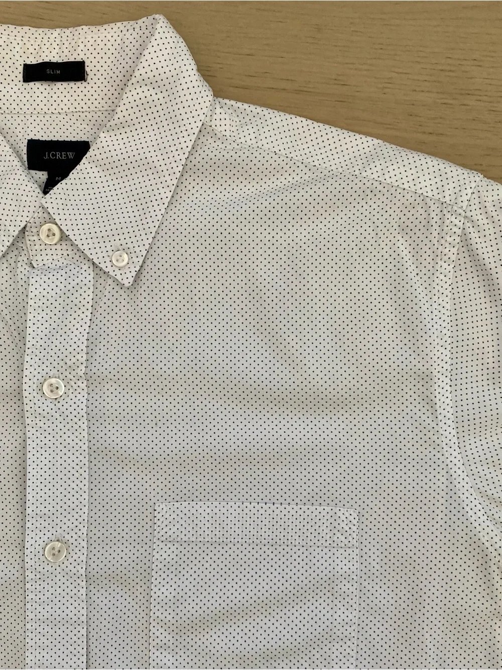 J.Crew Men's Slim Fit Button Down Shirt Micro Navy Polka Dot White, size M